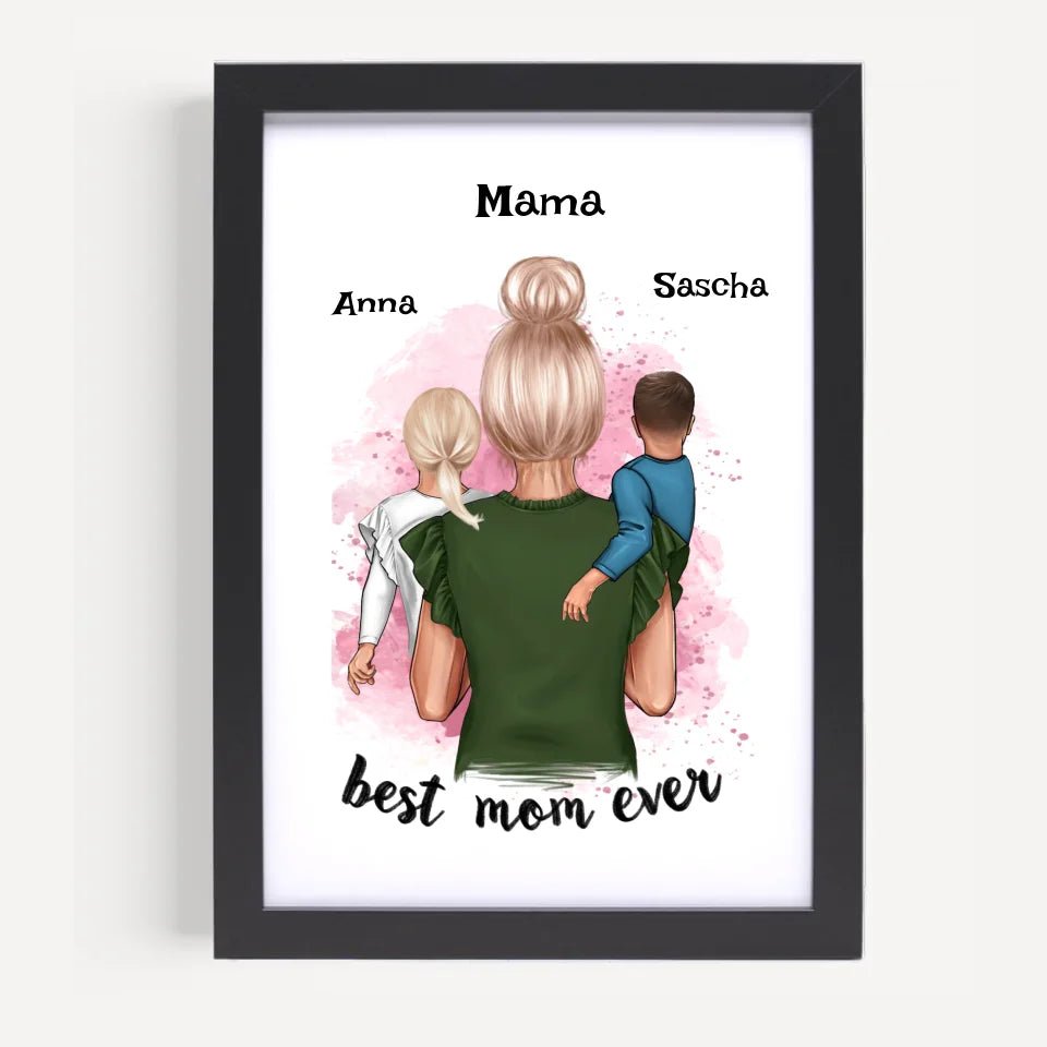 Mama 1 - 2 Kinder Bild Geschenk personalisieren - Cantty