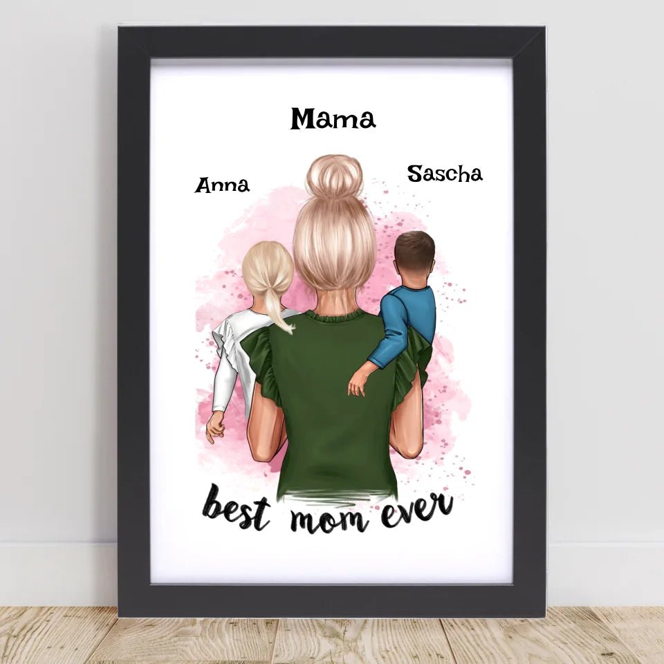 Mama 1 - 2 Kinder Bild Geschenk personalisieren - Cantty