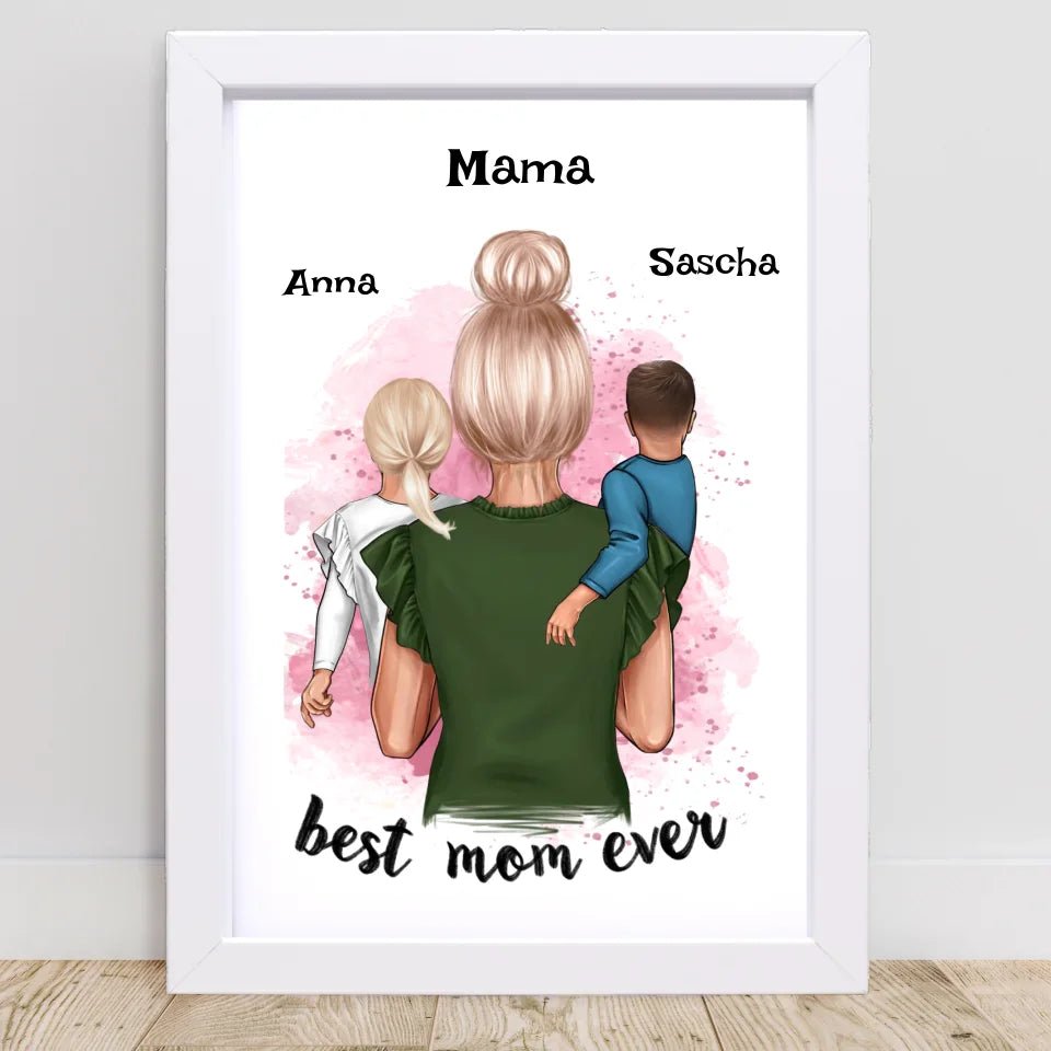 Mama 1 - 2 Kinder Bild Geschenk personalisieren - Cantty