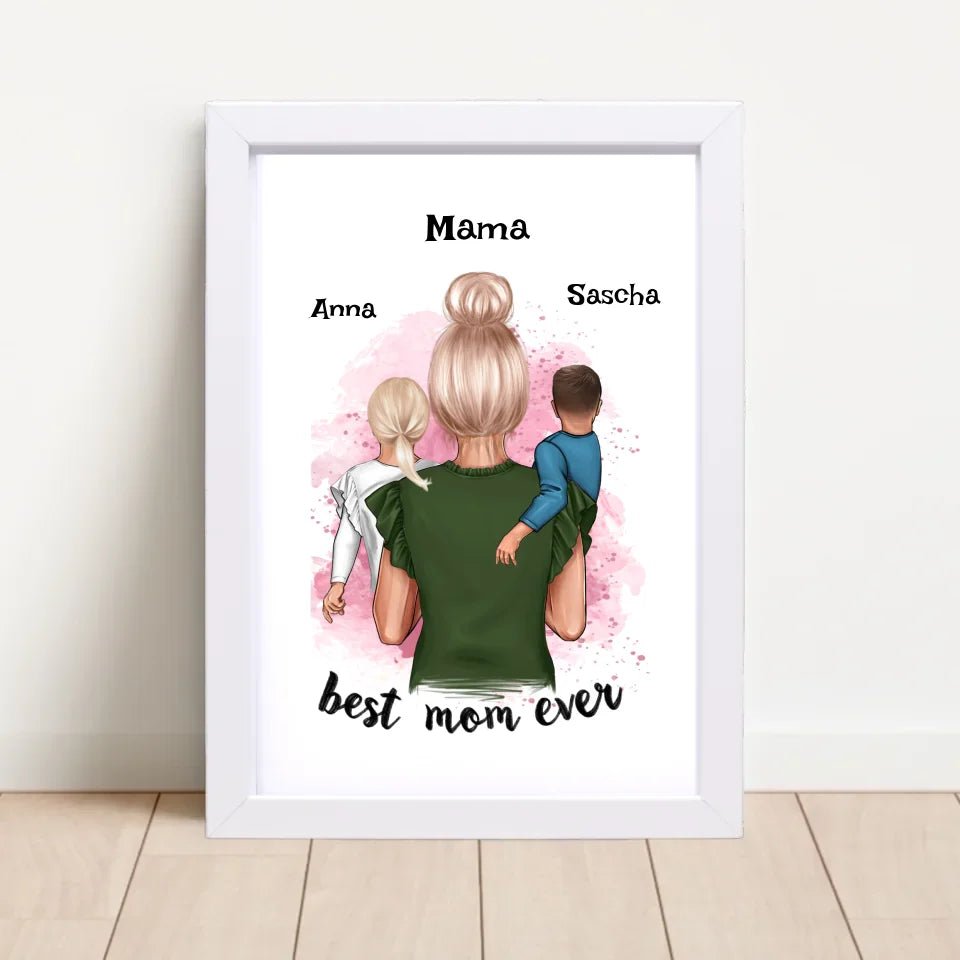 Mama 1 - 2 Kinder Bild Geschenk personalisieren - Cantty