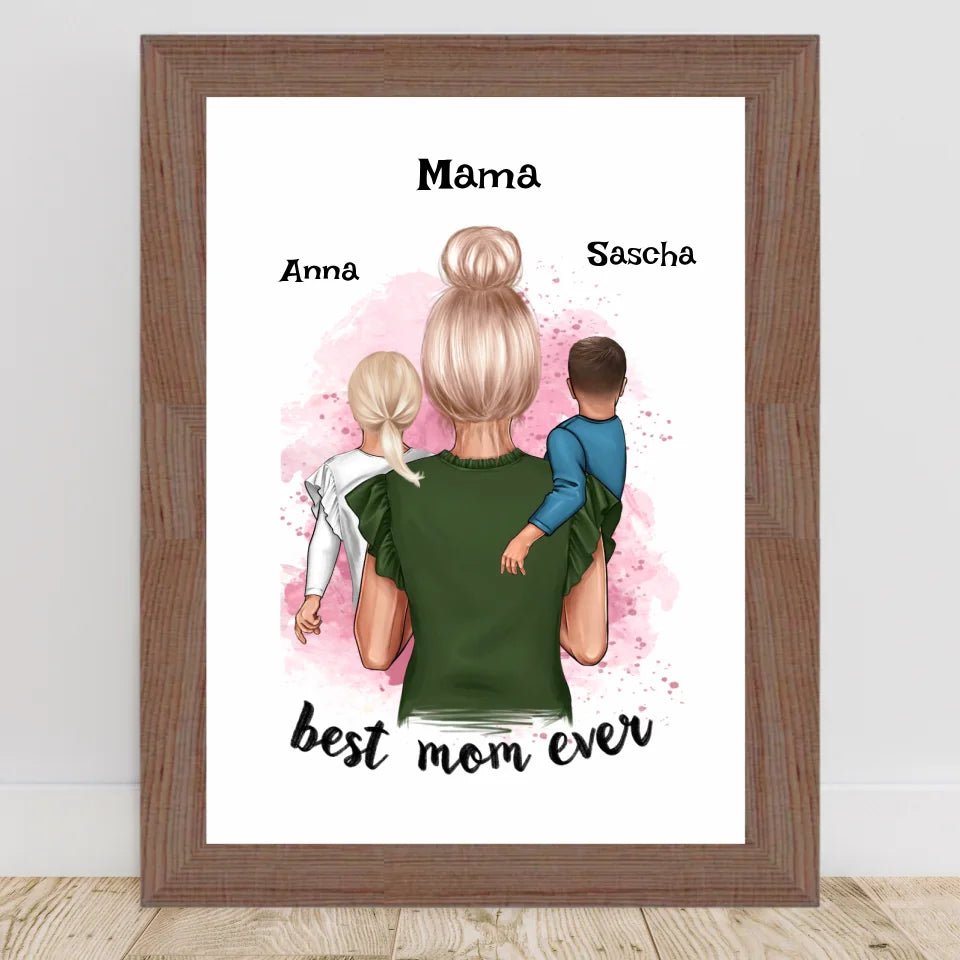 Mama 1 - 2 Kinder Bild Geschenk personalisieren - Cantty
