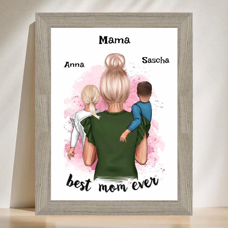 Mama 1 - 2 Kinder Bild Geschenk personalisieren - Cantty