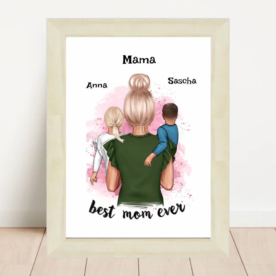 Mama 1 - 2 Kinder Bild Geschenk personalisieren - Cantty