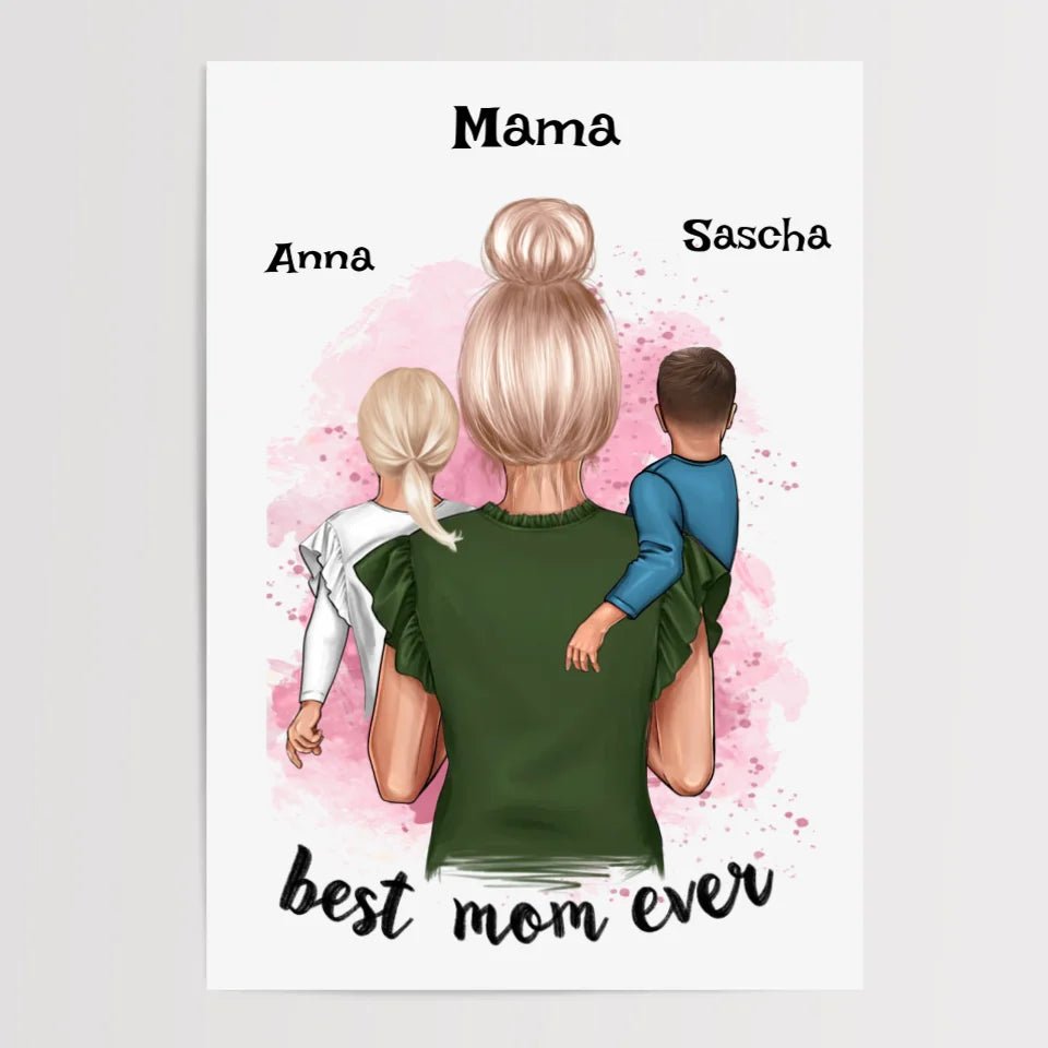 Mama 1 - 2 Kinder Bild Geschenk personalisieren - Cantty