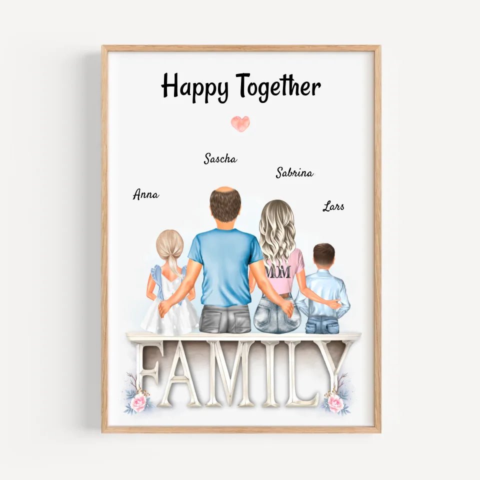 Familie Bild Eltern und 2 Kinder Geschenk personalisiert - Cantty