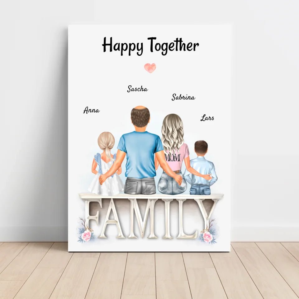 Familie Bild Eltern und 2 Kinder Geschenk personalisiert - Cantty