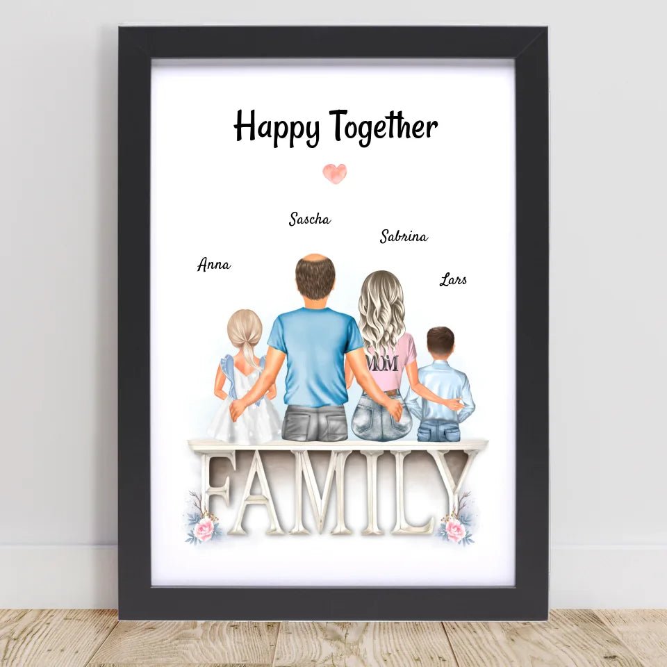 Familie Bild Eltern und 2 Kinder Geschenk personalisiert - Cantty