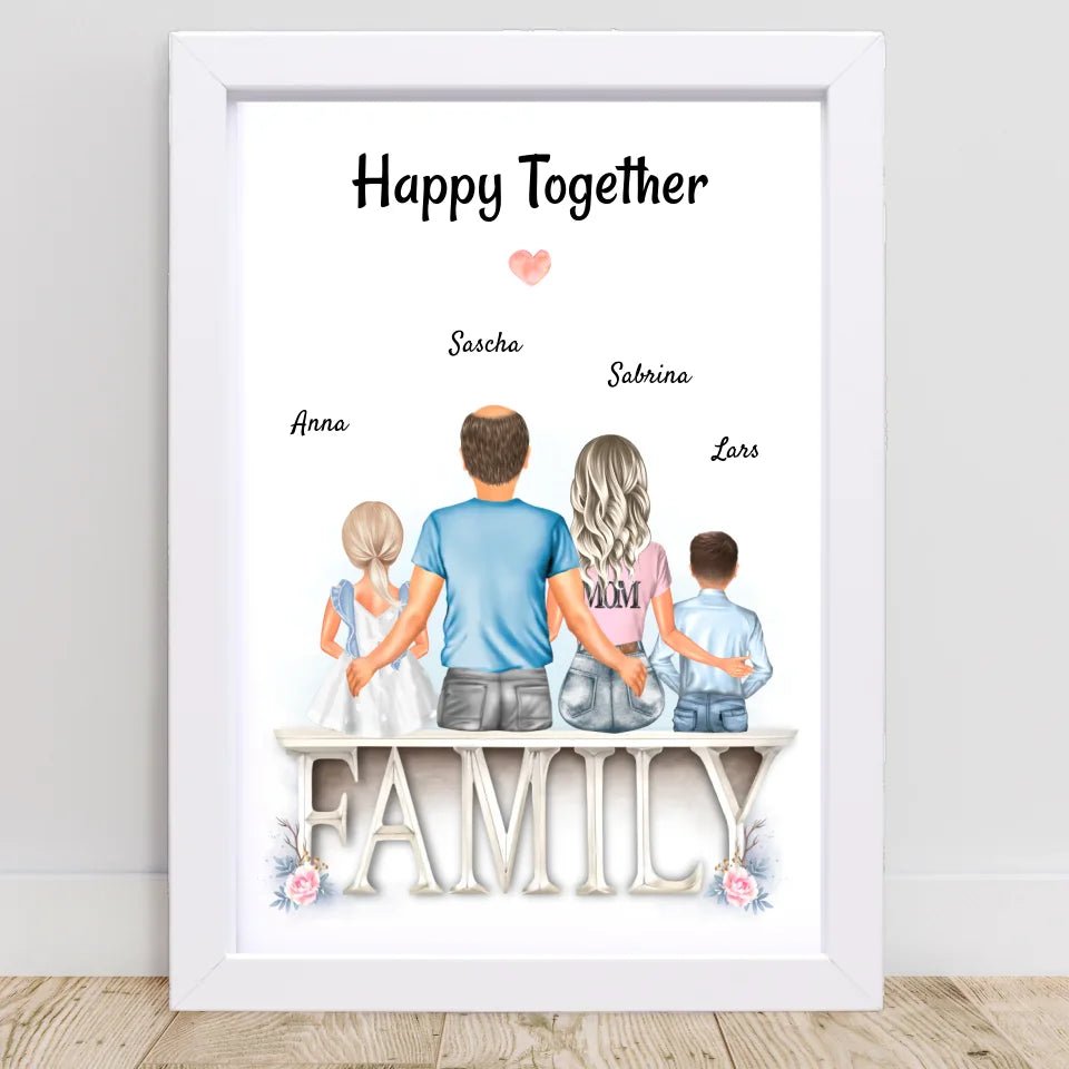Familie Bild Eltern und 2 Kinder Geschenk personalisiert - Cantty