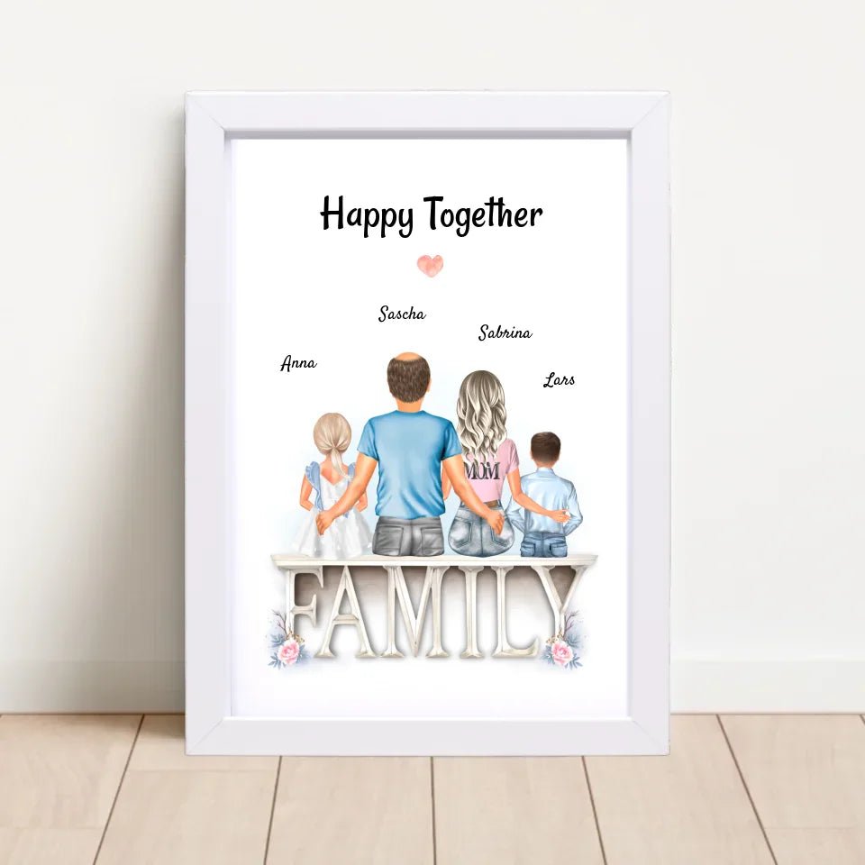Familie Bild Eltern und 2 Kinder Geschenk personalisiert - Cantty