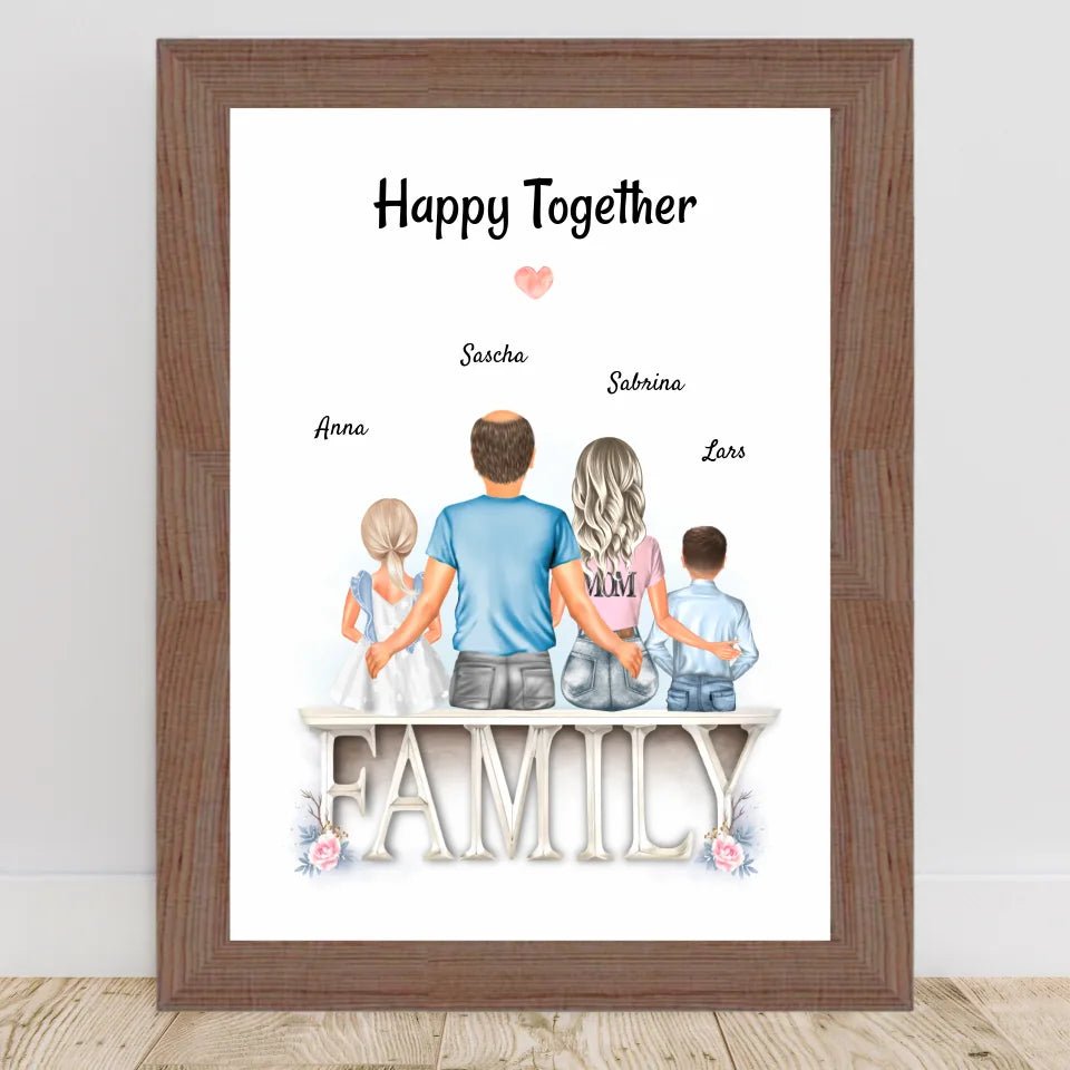 Familie Bild Eltern und 2 Kinder Geschenk personalisiert - Cantty