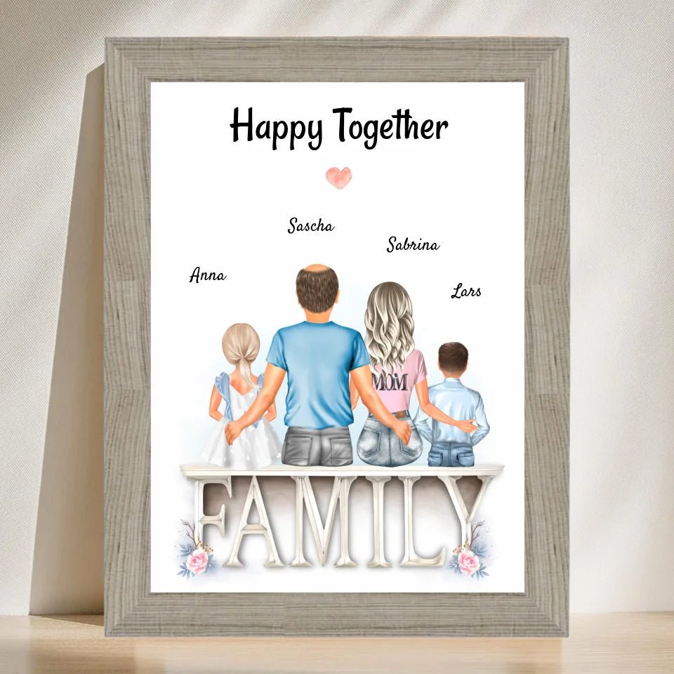 Familie Bild Eltern und 2 Kinder Geschenk personalisiert - Cantty