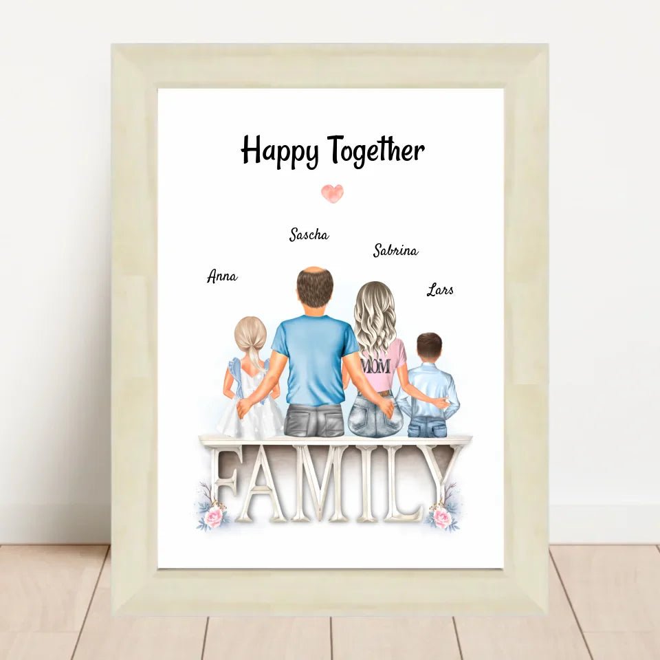 Familie Bild Eltern und 2 Kinder Geschenk personalisiert - Cantty