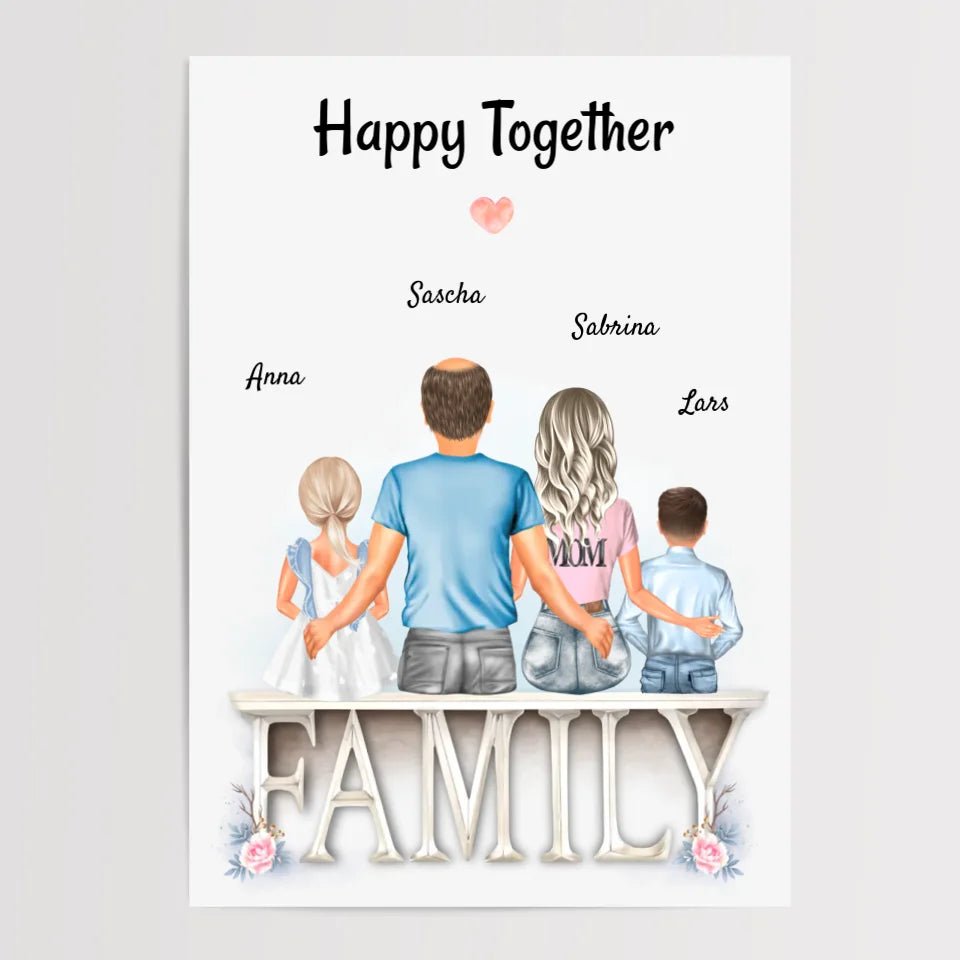 Familie Bild Eltern und 2 Kinder Geschenk personalisiert - Cantty