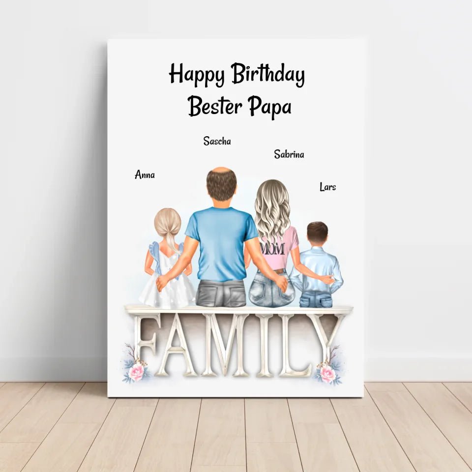 Papa Bild mit Familie Geburtstagsgeschenk personalisiert - Cantty