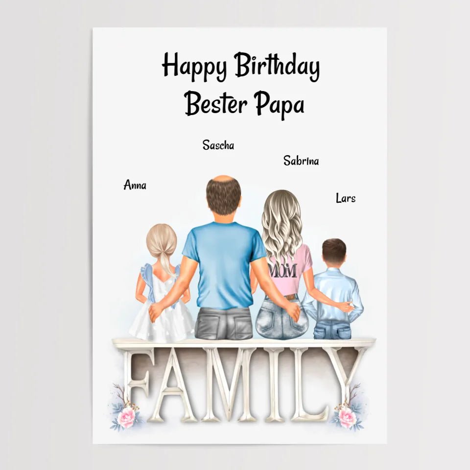 Papa Bild mit Familie Geburtstagsgeschenk personalisiert - Cantty