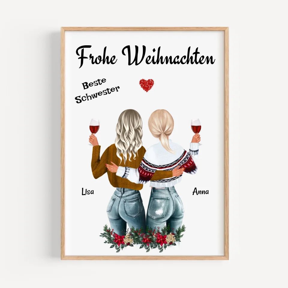 Große & Kleine Schwester Poster Weihnachtsgeschenk - Cantty