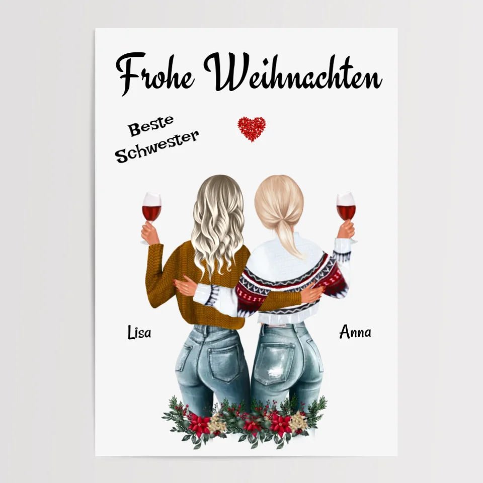 Große & Kleine Schwester Poster Weihnachtsgeschenk - Cantty
