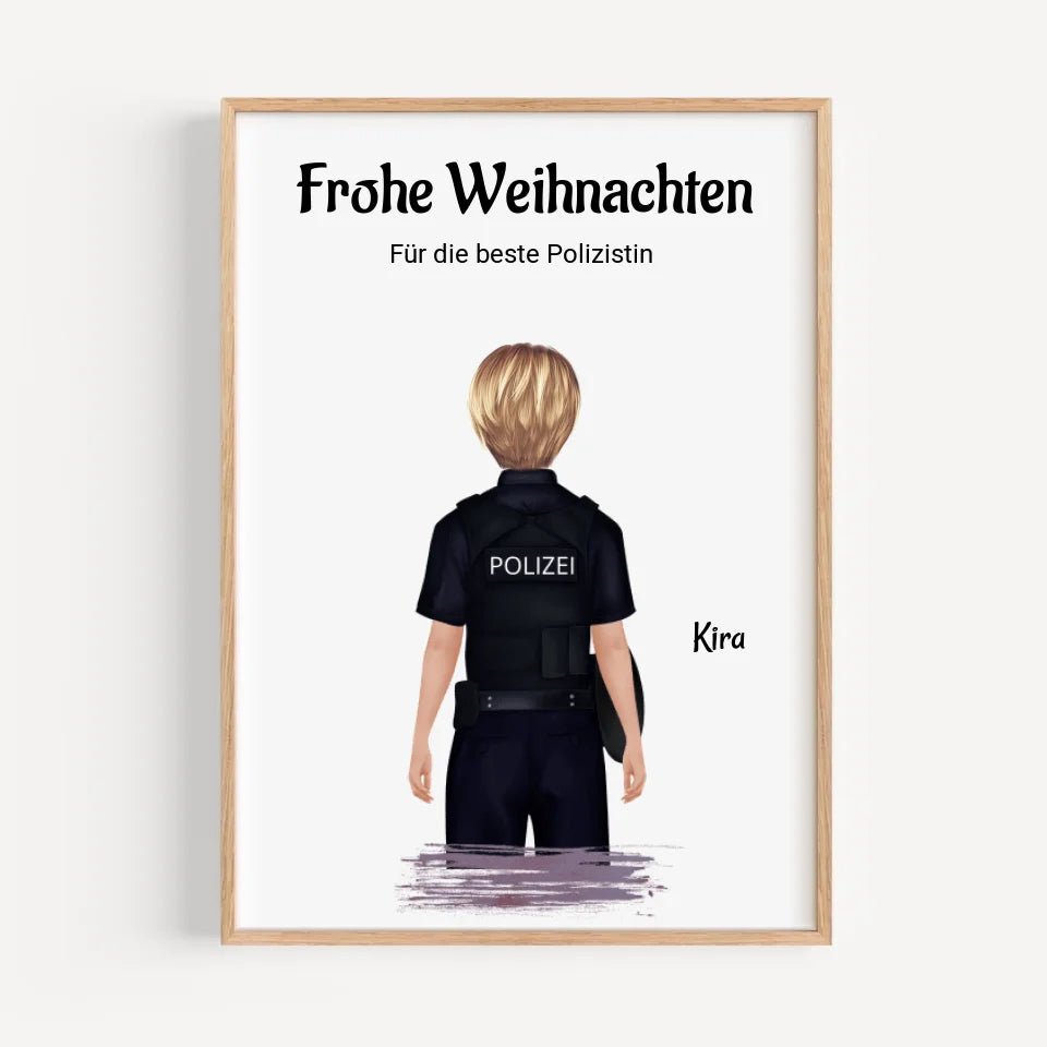 Polizistin Weihnachtsgeschenk Bild personalisiert - Cantty