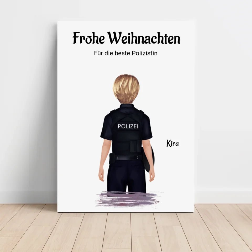 Polizistin Weihnachtsgeschenk Bild personalisiert - Cantty