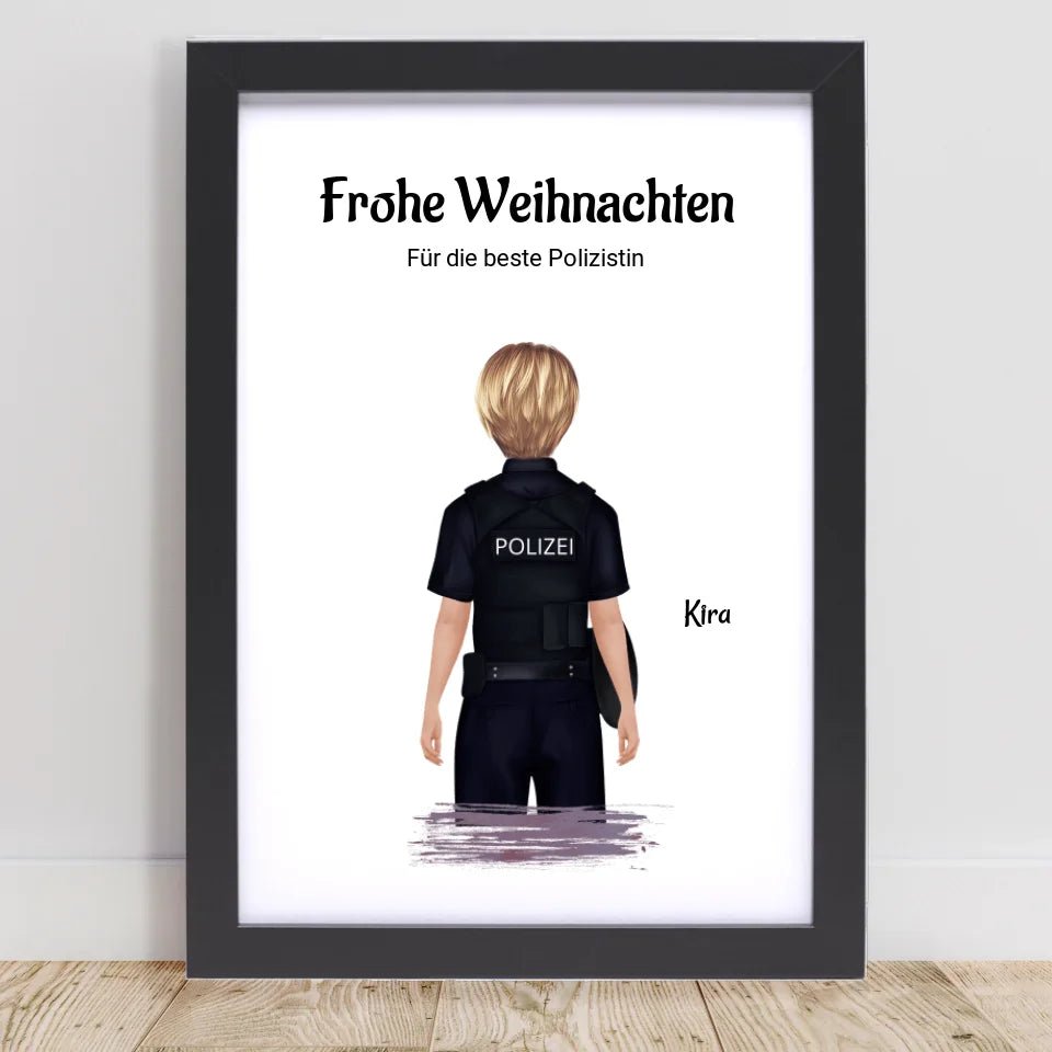 Polizistin Weihnachtsgeschenk Bild personalisiert - Cantty