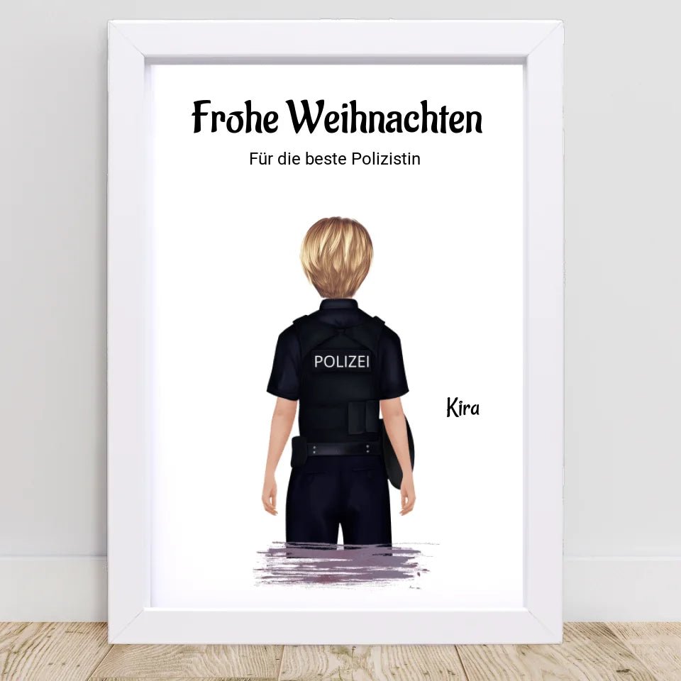 Polizistin Weihnachtsgeschenk Bild personalisiert - Cantty