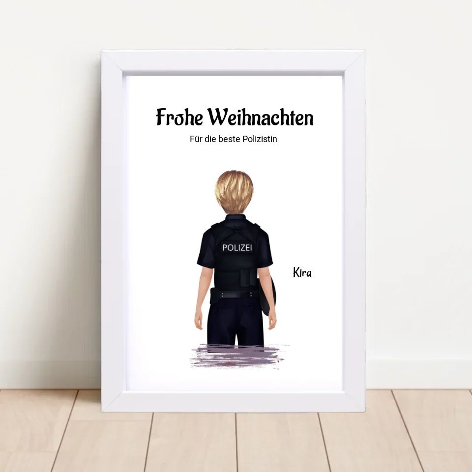Polizistin Weihnachtsgeschenk Bild personalisiert - Cantty