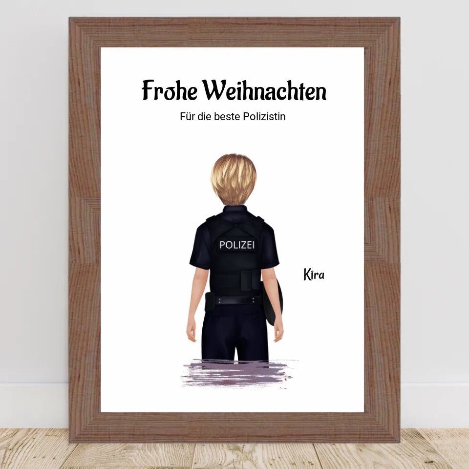 Polizistin Weihnachtsgeschenk Bild personalisiert - Cantty