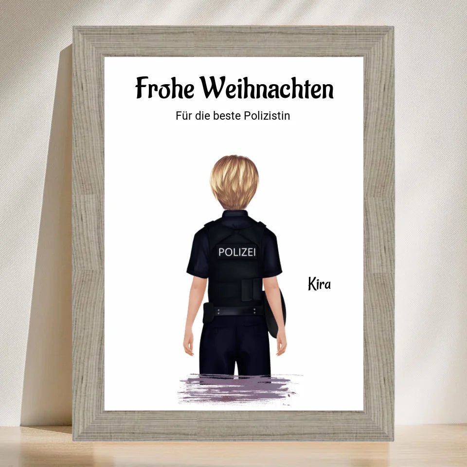 Polizistin Weihnachtsgeschenk Bild personalisiert - Cantty