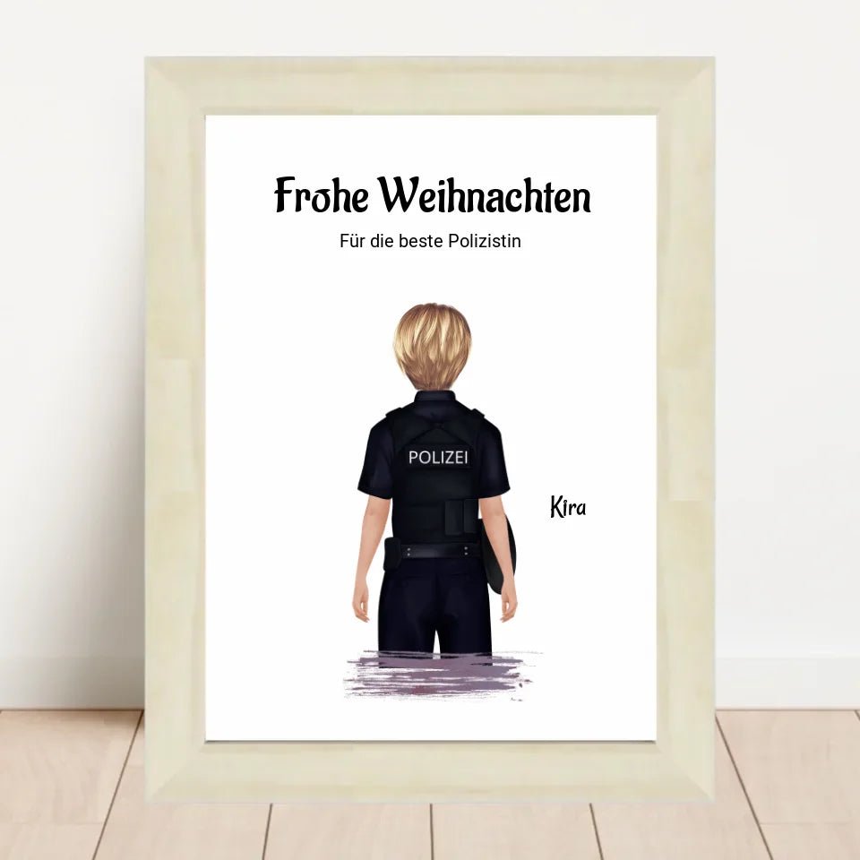 Polizistin Weihnachtsgeschenk Bild personalisiert - Cantty