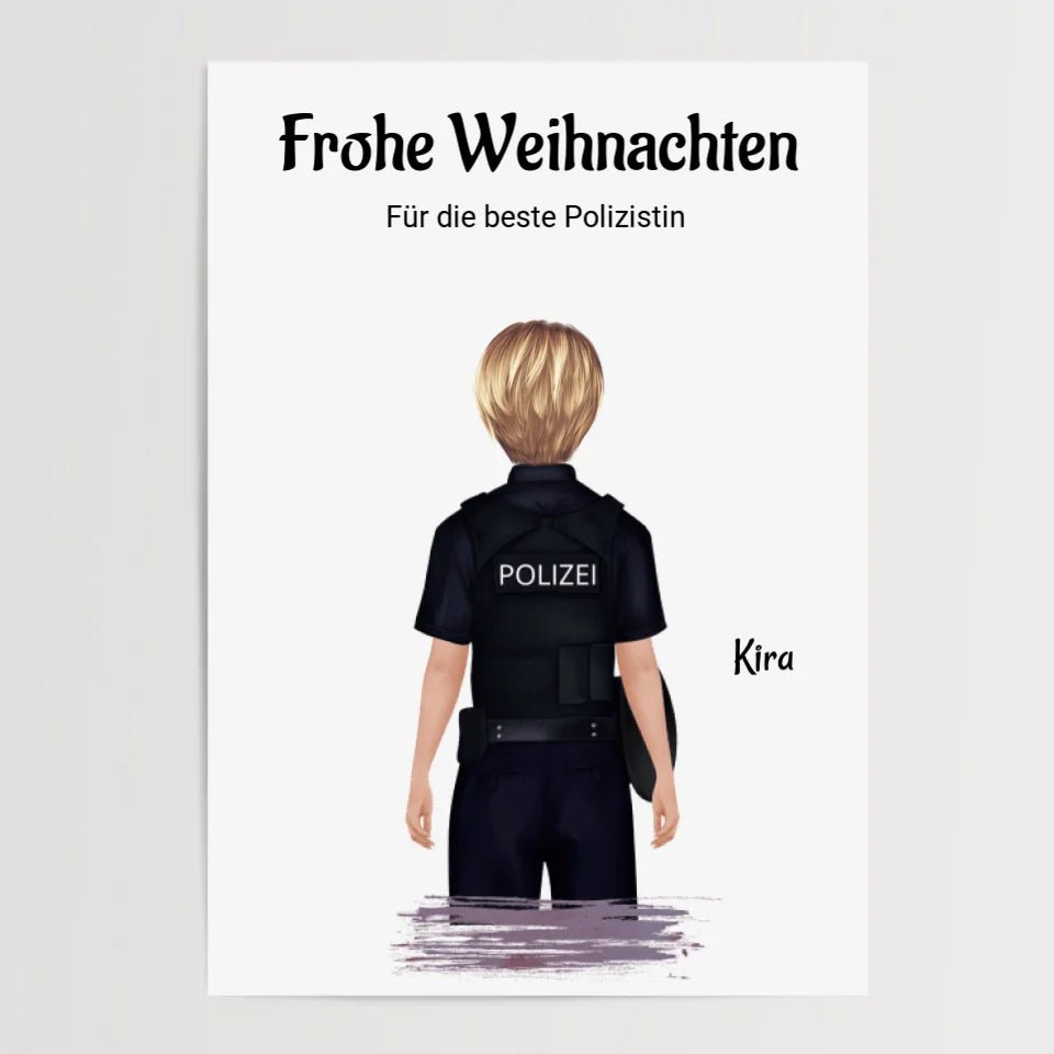 Polizistin Weihnachtsgeschenk Bild personalisiert - Cantty