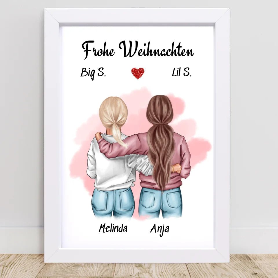 Große & kleine Schwester Bild Weihnachtsgeschenk personalisiert - Cantty