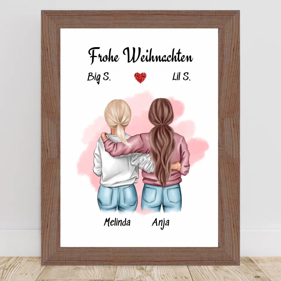 Große & kleine Schwester Bild Weihnachtsgeschenk personalisiert - Cantty