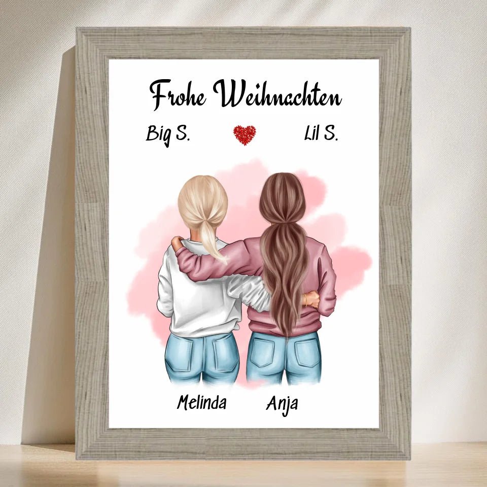 Große & kleine Schwester Bild Weihnachtsgeschenk personalisiert - Cantty