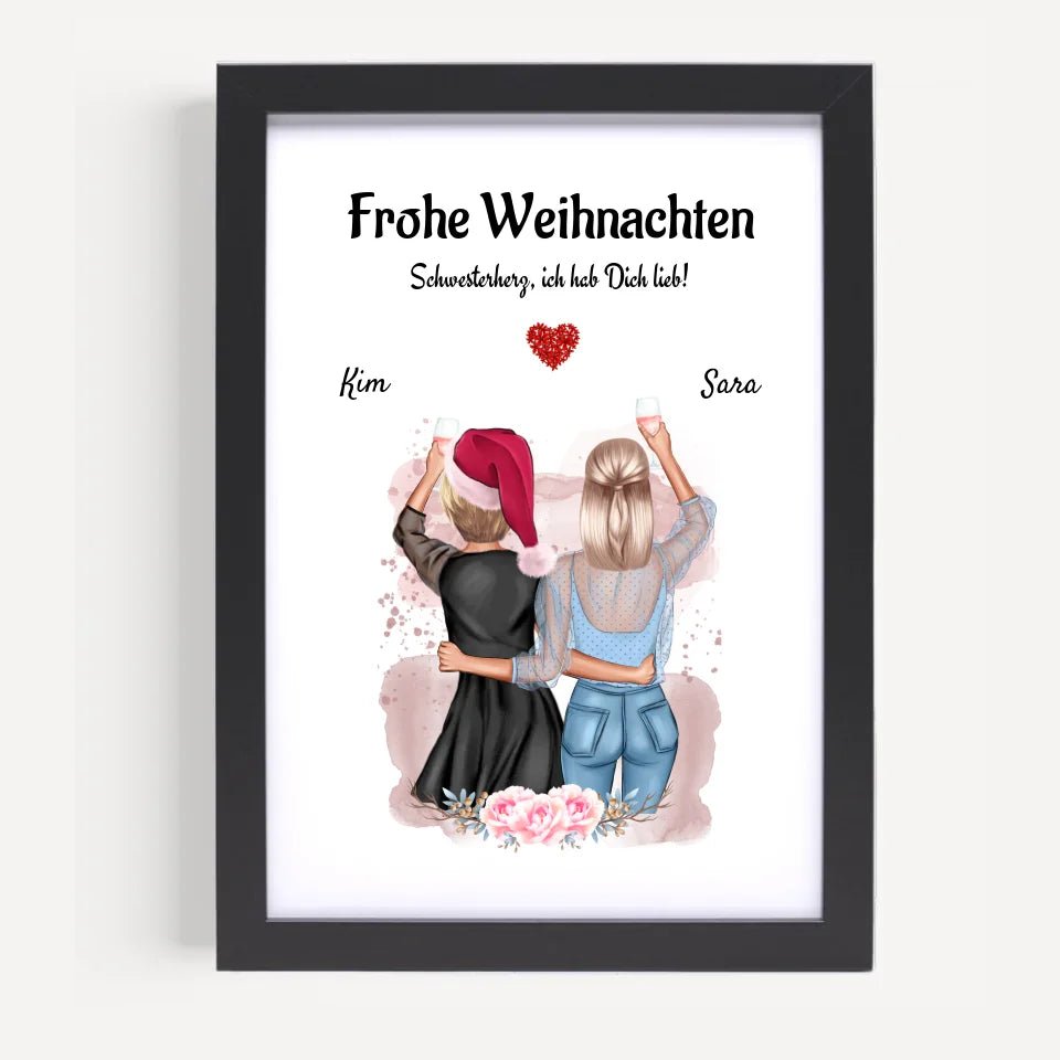 Schwestern Poster Weihnachtsgeschenk personalisieren - Cantty