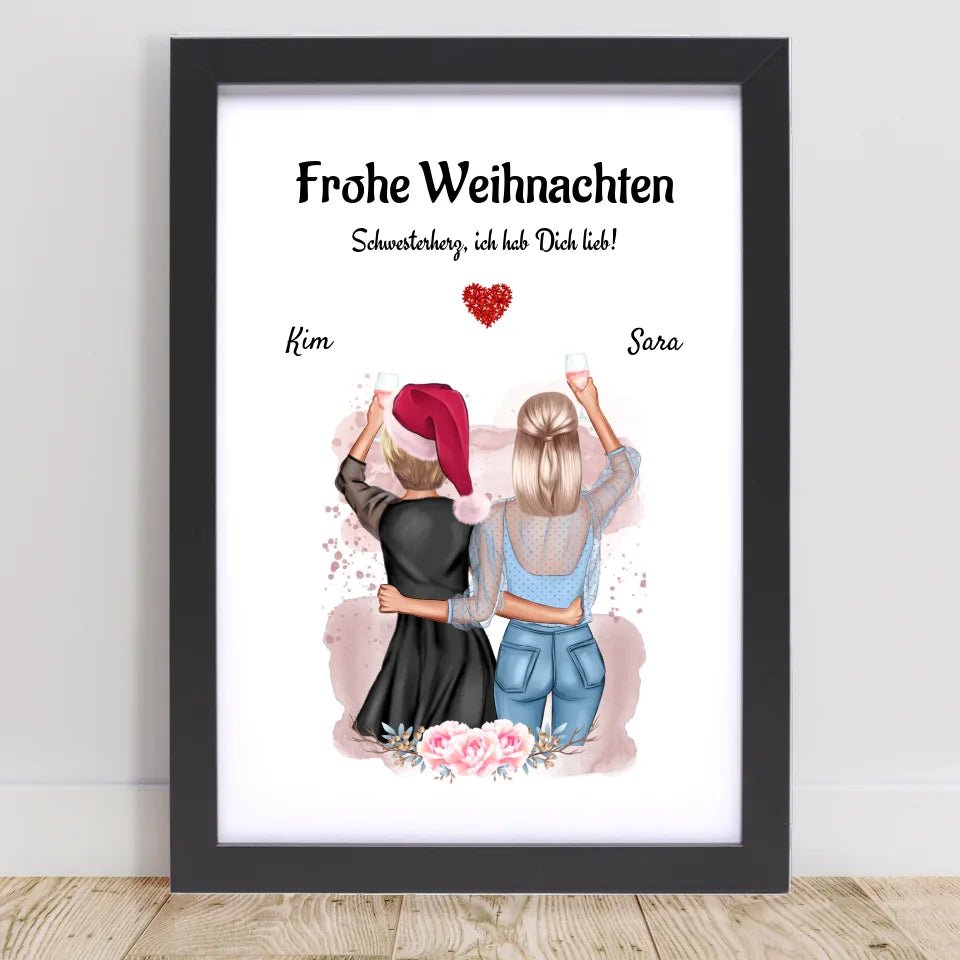Schwestern Poster Weihnachtsgeschenk personalisieren - Cantty