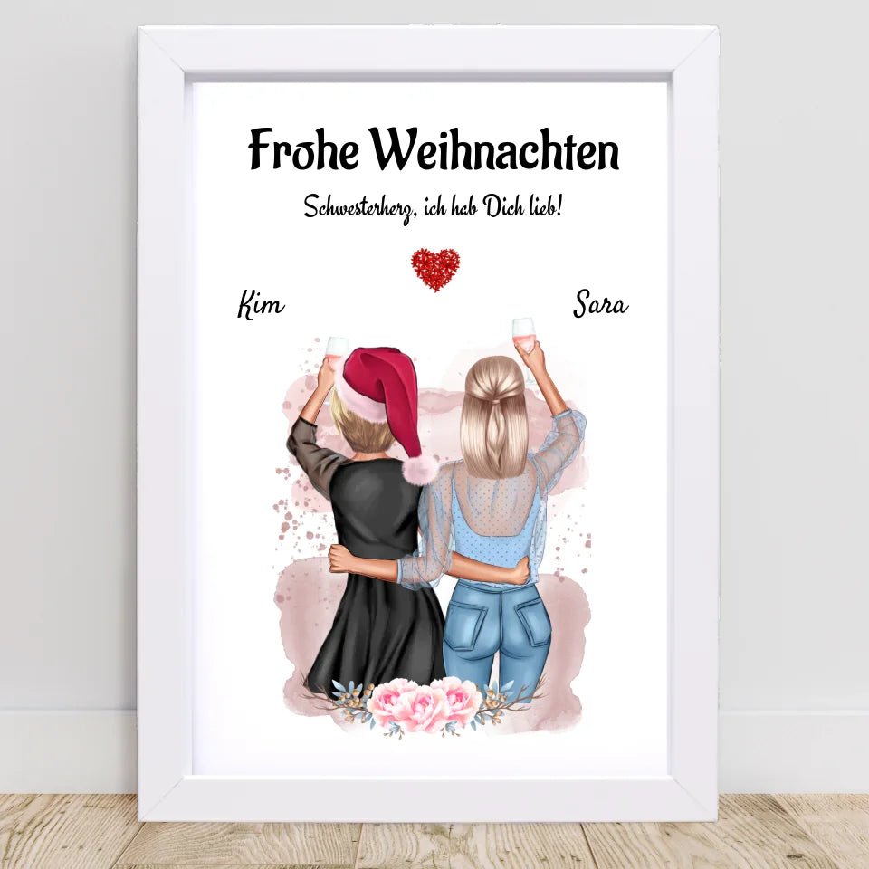 Schwestern Poster Weihnachtsgeschenk personalisieren - Cantty