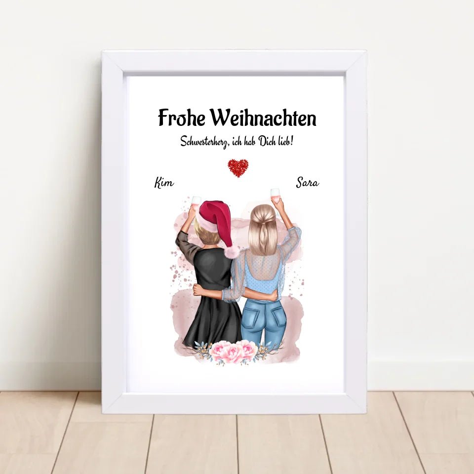 Schwestern Poster Weihnachtsgeschenk personalisieren - Cantty