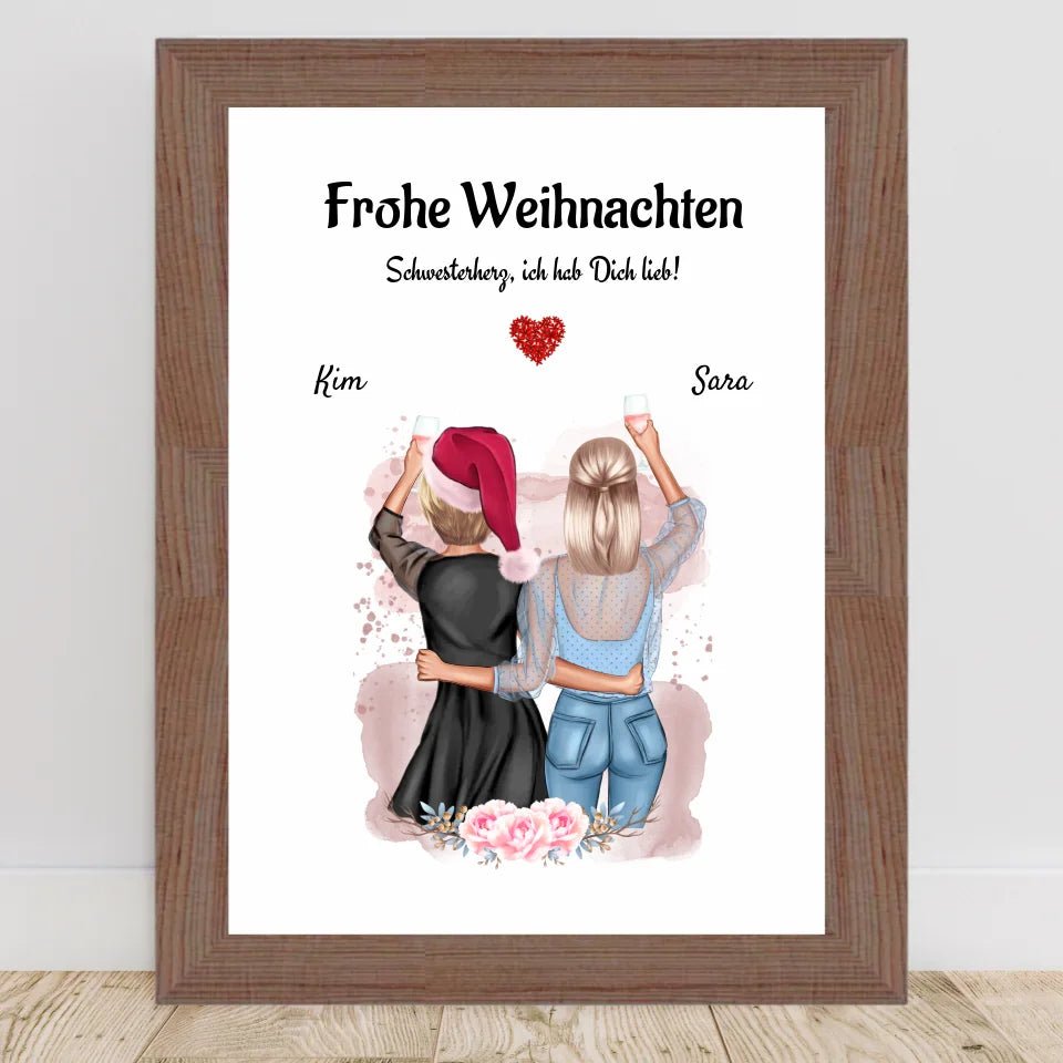 Schwestern Poster Weihnachtsgeschenk personalisieren - Cantty