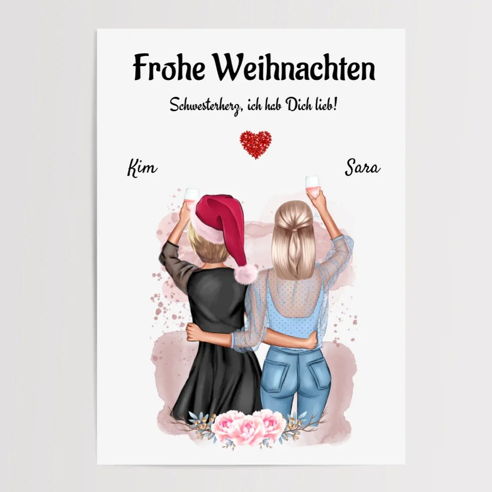 Schwestern Poster Weihnachtsgeschenk personalisieren - Cantty