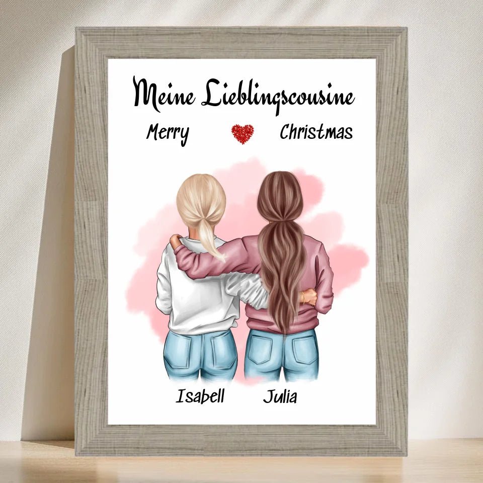 Posterdruck Lieblingscousine Weihnachtsgeschenk Illustration - Cantty