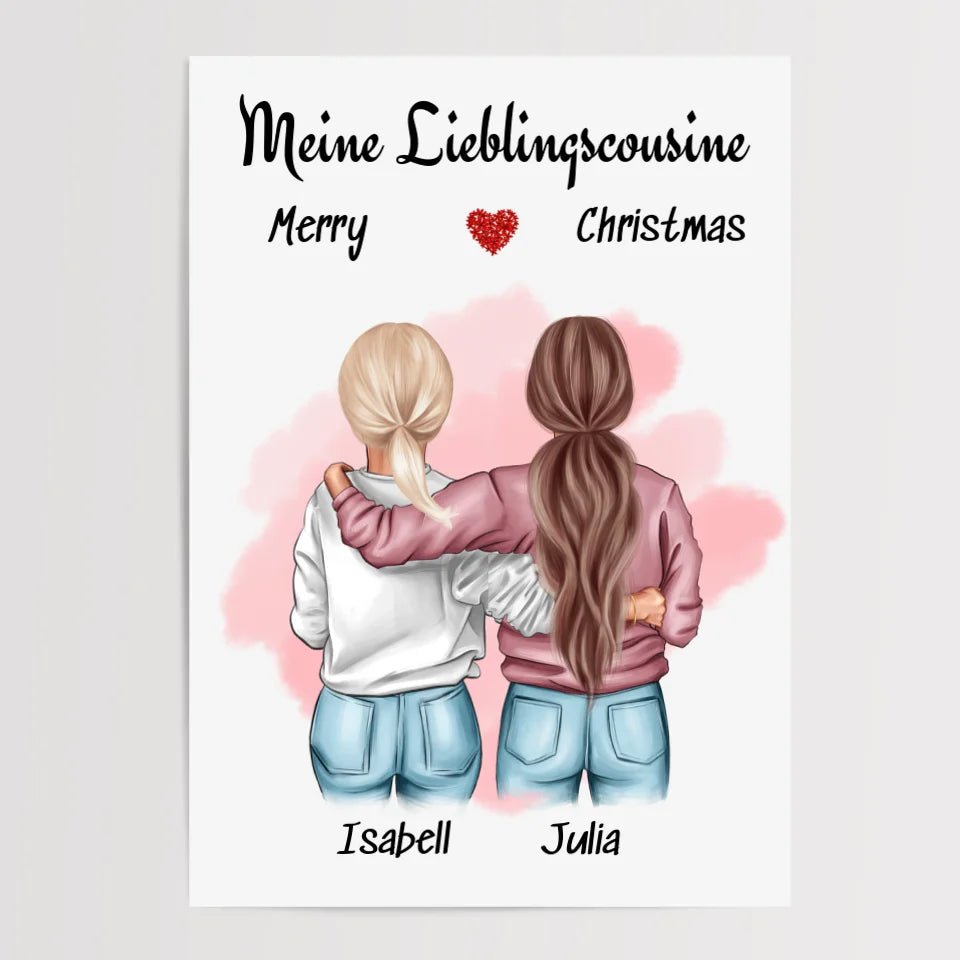 Posterdruck Lieblingscousine Weihnachtsgeschenk Illustration - Cantty
