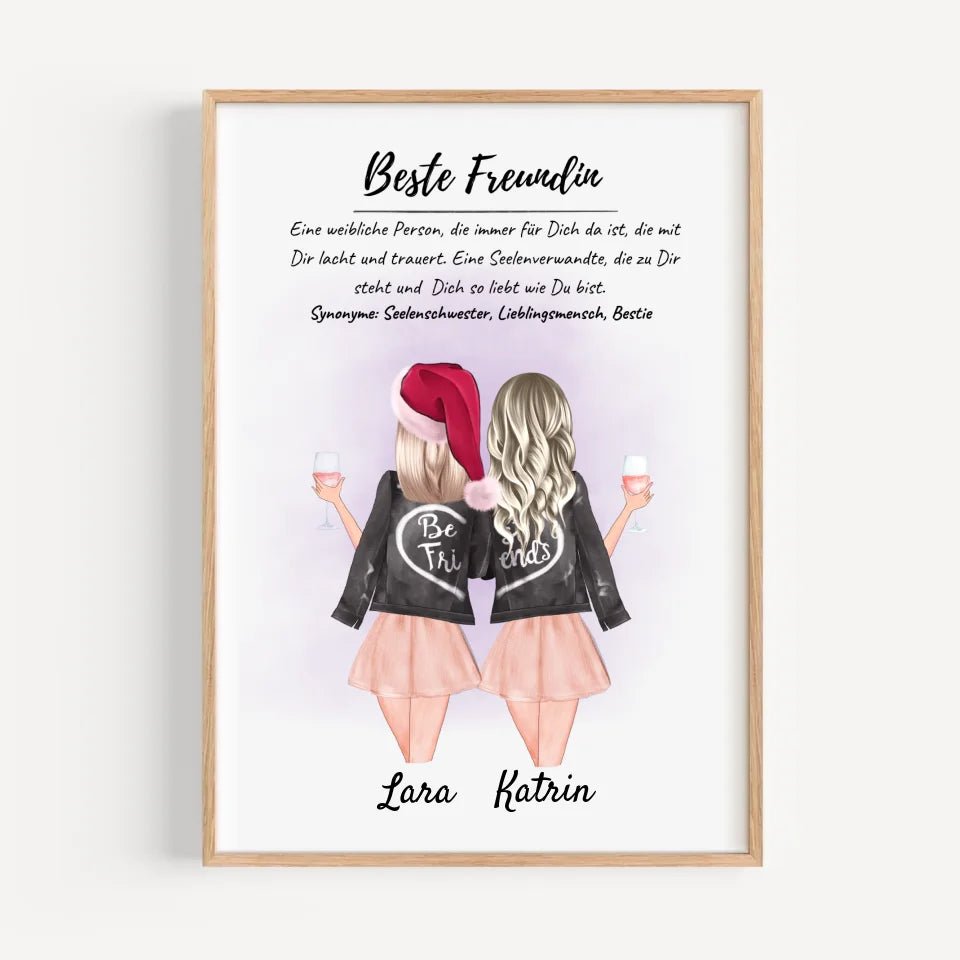 Beste Freundin Poster mit Rahmen Weihnachtsgeschenk personalisiert - Cantty