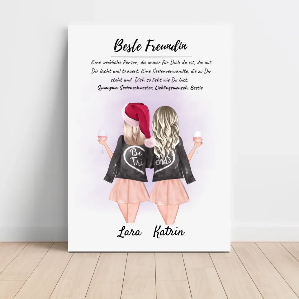 Beste Freundin Poster mit Rahmen Weihnachtsgeschenk personalisiert - Cantty