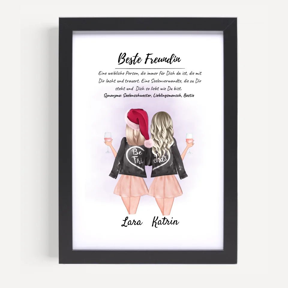 Beste Freundin Poster mit Rahmen Weihnachtsgeschenk personalisiert - Cantty
