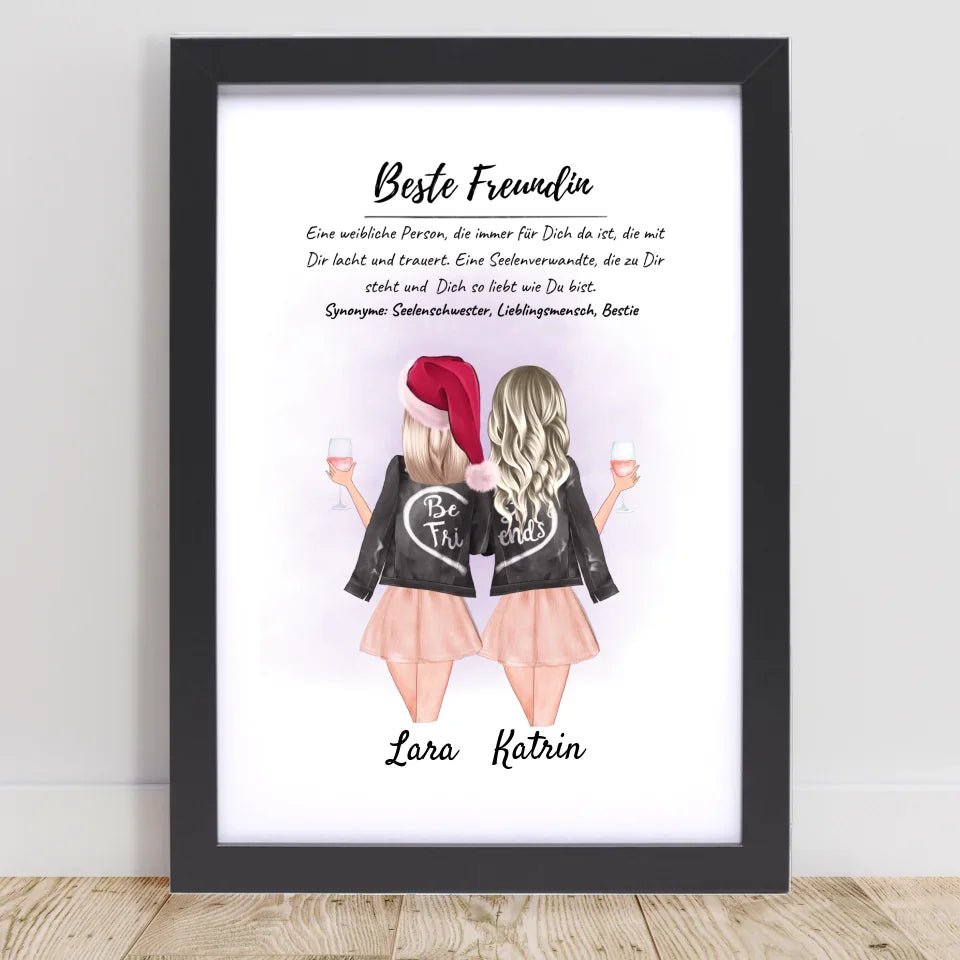 Beste Freundin Poster mit Rahmen Weihnachtsgeschenk personalisiert - Cantty