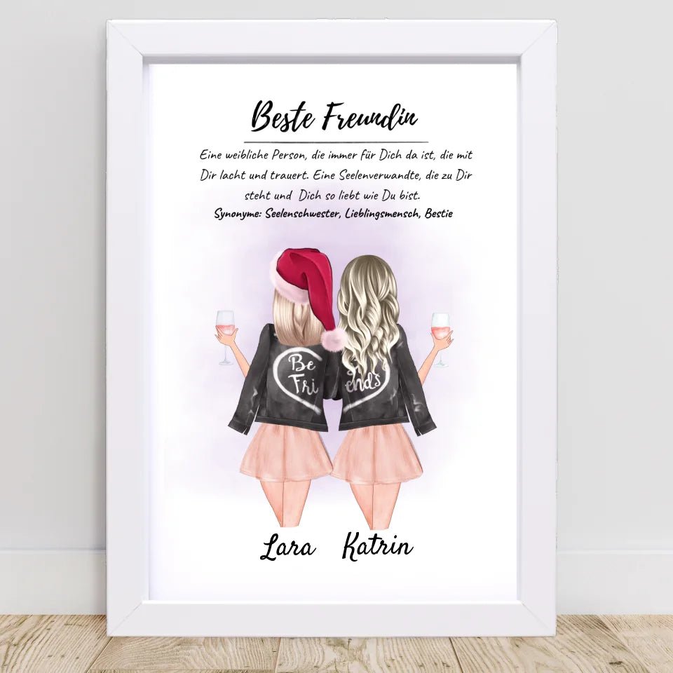 Beste Freundin Poster mit Rahmen Weihnachtsgeschenk personalisiert - Cantty