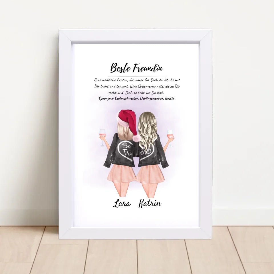 Beste Freundin Poster mit Rahmen Weihnachtsgeschenk personalisiert - Cantty