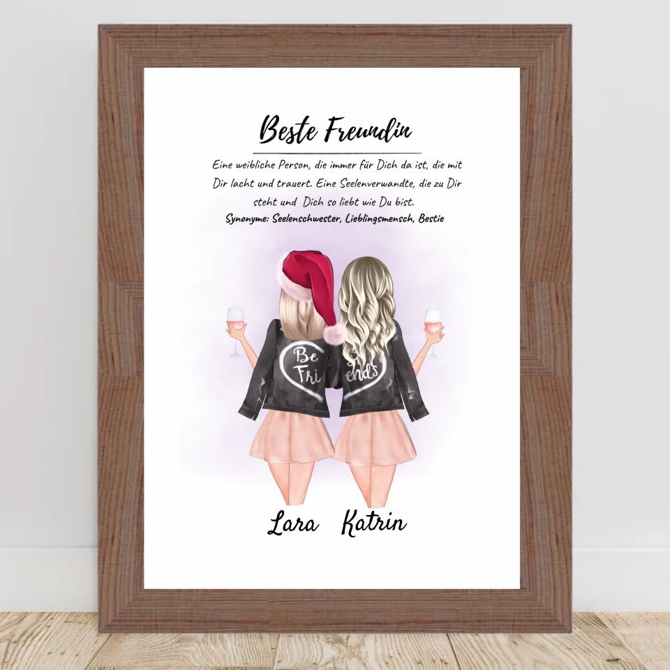 Beste Freundin Poster mit Rahmen Weihnachtsgeschenk personalisiert - Cantty