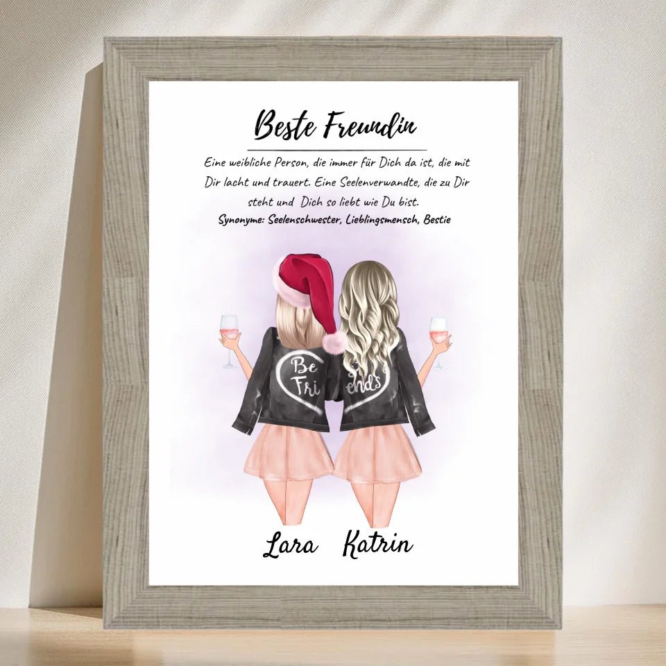 Beste Freundin Poster mit Rahmen Weihnachtsgeschenk personalisiert - Cantty
