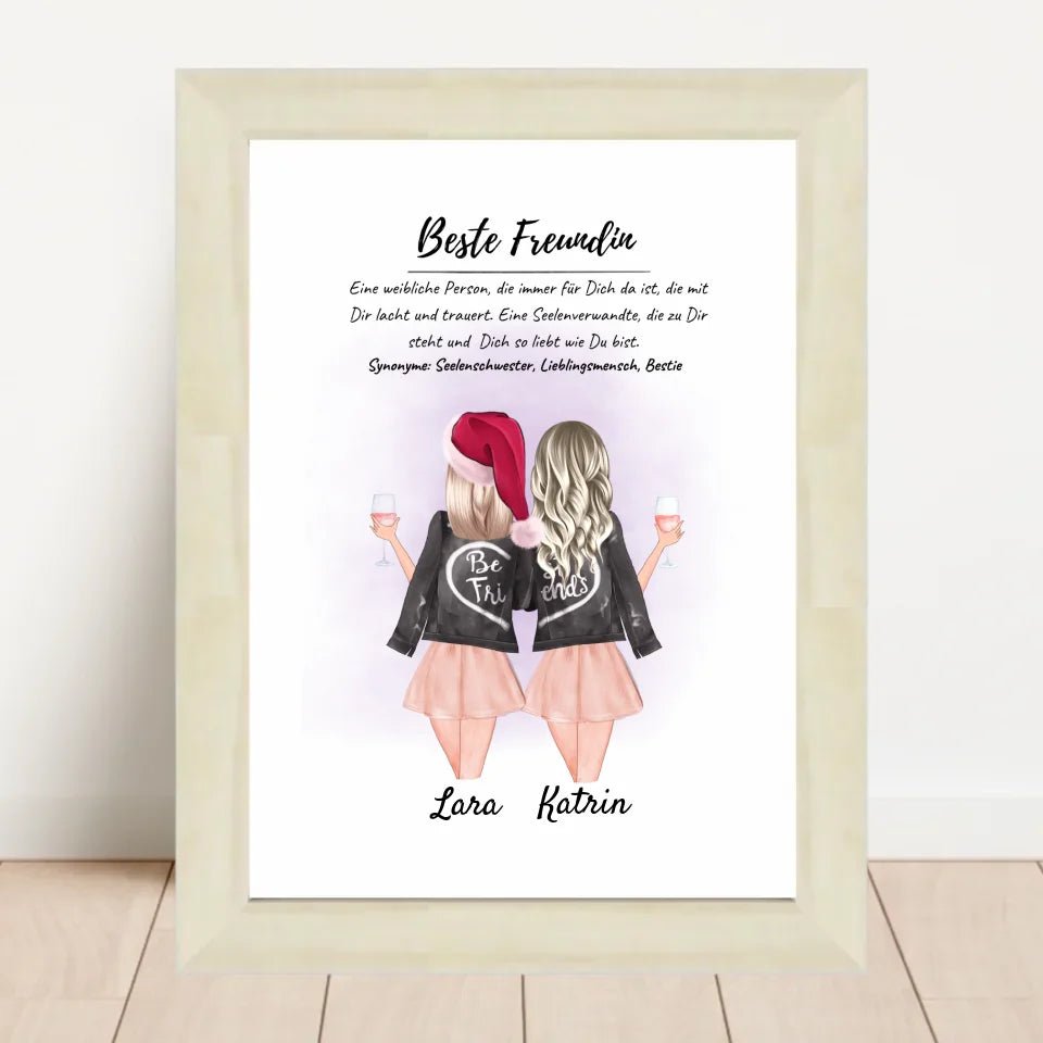 Beste Freundin Poster mit Rahmen Weihnachtsgeschenk personalisiert - Cantty
